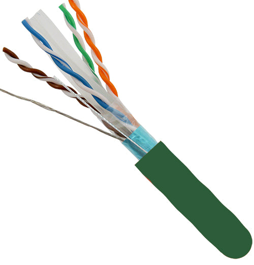 CAT6 Shielded (F/UTP), 23AWG Solid-Bare Copper, PVC Jacket, Green, 1000ft Spool