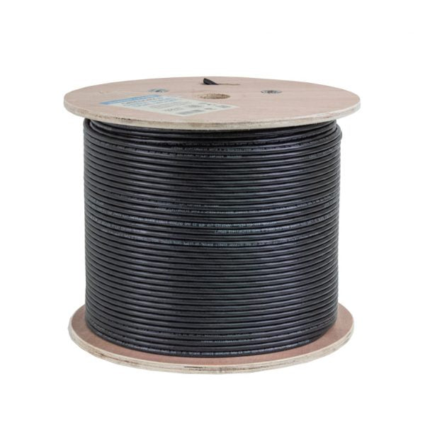 Category-6, UTP Outdoor Waterproof (Dual Jacket), Direct Burial (UV), 23AWG, Black, 1000 FT Wooden Spool