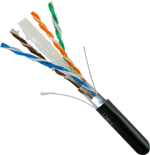 CAT6, CMXF, Direct Burial, Gel-Filled Core, LLDPE Jacket, Shielded, 23 AWG, 8C, Solid Bare Copper, 1000 FT, Wooden Spool, Black