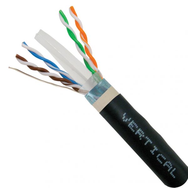 CAT6 CMXT, Direct Burial, LLDPE Jacket,Shielded, 23 AWG, Double Jacket, 2000 FT, Wooden Spool, Black