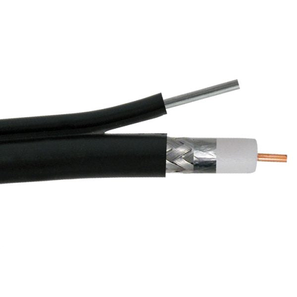 RG6 Standard Shield, W/ Messenger, 18 AWG CCS, 60% Aluminum Braid, 3GHz, 1000ft, CM, Spool, Black