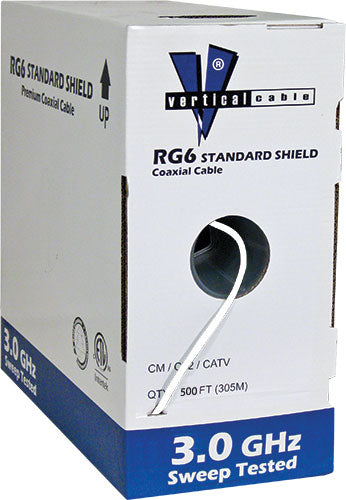 RG6 Standard Shield, 18AWG Bare Copper Conductor, Aluminum Foil Shield, CM, 1000ft, White