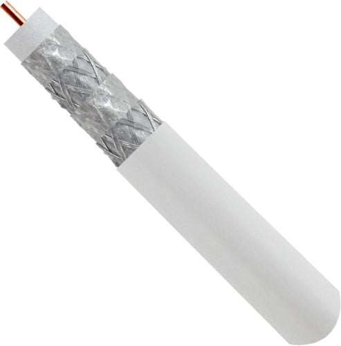 RG6, Quad Shield, 75OHM, 18AWG Solid Bare Copper Conductor, Aluminum Foil Shield, Aluminum Braid 60%/40% Coverage, High-Grade CM, CATV, CL2, 1000ft Pull Box, White