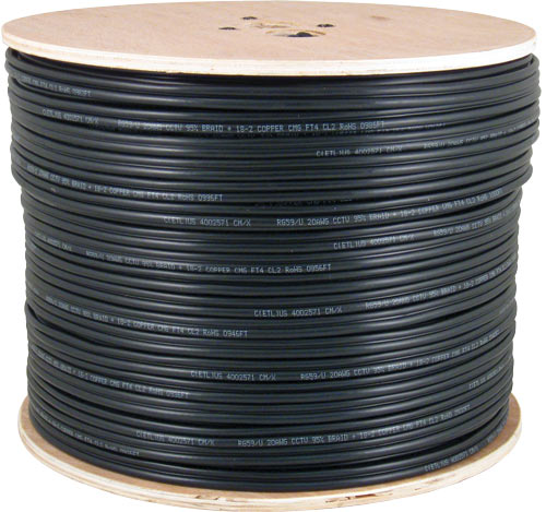 CAT6 CMXF, Direct Burial, Gel Flooded Core, LLDPE Jacket, 23AWG, Solid-Bare-Copper, Black, 1000ft Wooden Spool