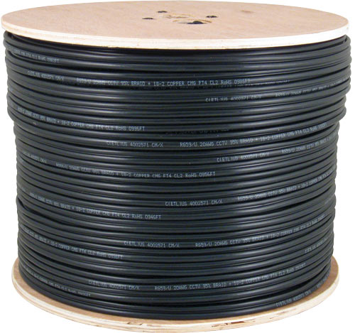 RG11 Plenum Rated, 14AWG Solid Bare Copper Conductor,  95% Tinned Copper Braid, PVDF Jacket
