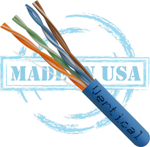 CAT6, Plenum, MADE IN USA, 23AWG, UTP, 4 Pair, Solid Bare Copper, 550MHz, 1000ft Pull Box, Blue