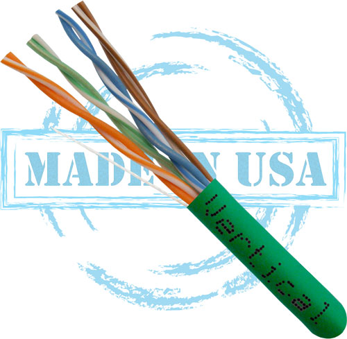 Category-6, CMP Rated, 23AWG, UTP, 8C Solid Bare Copper, 550MHz, 1000ft Pull Box, Green- UL Listed