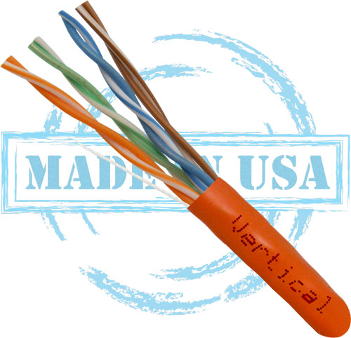 Category-6, CMP Rated, 23AWG, UTP, 8C Solid Bare Copper, 550MHz, 1000ft Pull Box, Orange – UL Listed