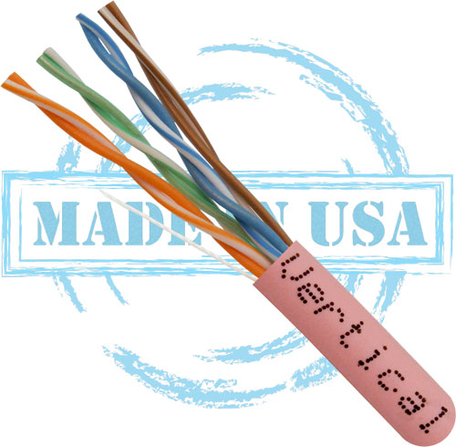Category-6, CMP Rated, 23AWG, UTP, 8C Solid Bare Copper, 550MHz, 1000ft Pull Box, Pink – UL Listed