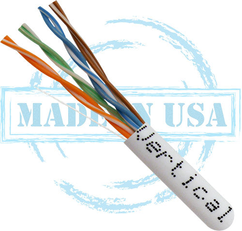 Category-6, CMP Rated, 23AWG, UTP, 8C Solid Bare Copper, 550MHz, 1000ft Pull Box, White – UL Listed