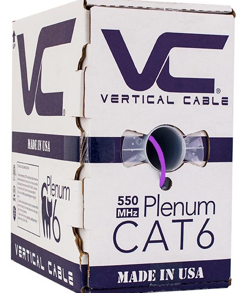 Category-6, CMP Rated, 23AWG, UTP, 8C Solid Bare Copper, 550MHz, 1000ft Pull Box, Purple – UL Listed