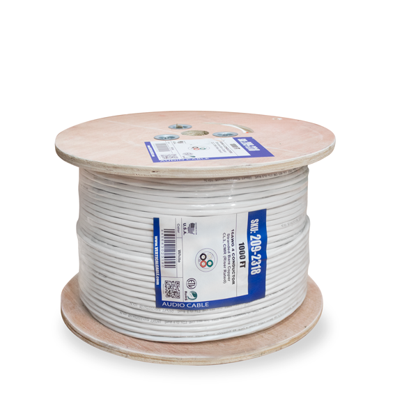 High Strand Audio Cable,  PVC Jacket, 16AWG, 4 Conductor, Stranded (65 Strand), 1000ft, Spool, White