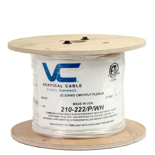 22/2 Plenum, Unshielded, Stranded, Bare Copper Conductors, White, 1000ft, Pull Box