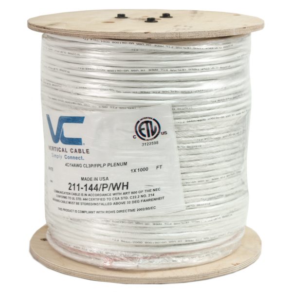 14/4 CL3P, CMP Plenum Rated, Unshielded, Stranded, Bare Copper Conductors, White, 1000ft, Spool Made in USA