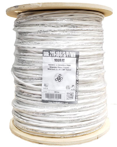 18/6 CL3P, CMP Plenum Rated, Shielded, Stranded, Bare Copper Conductors, White, 1000ft, Spool Made in USA