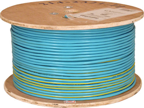 CONTROL CABLE Riser: 22/2(Shielded) Data + 18/2 Power, Stranded Bare Copper Conductors, Teal with Yellow Stripe, 1000ft Spool