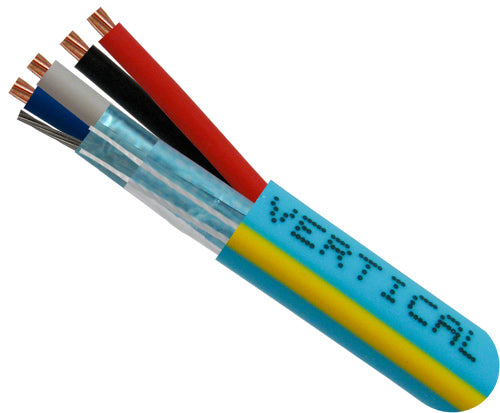 CONTROL CABLE Riser: 22/2(Shielded) Data + 18/2 Power, Stranded Bare Copper Conductors, Teal with Yellow Stripe, 1000ft Spool