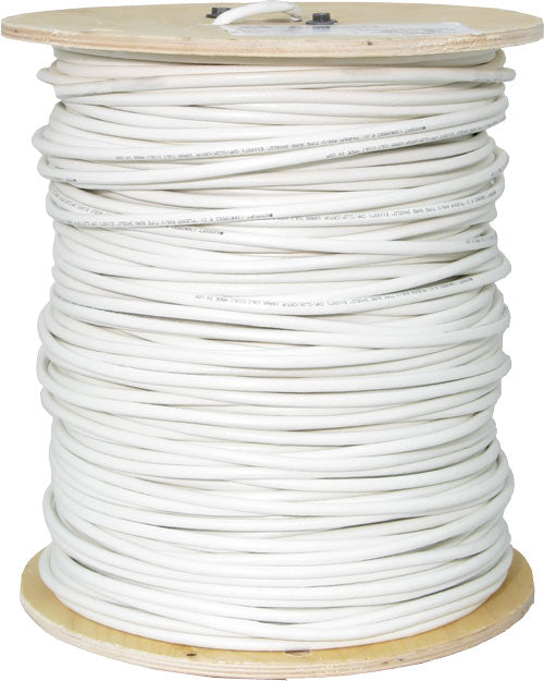 RG59 Siamese, 1000ft, Wooden Spool, White, 20AWG   Bare Copper Coaxial Cable with 95%  Bare Copper Braid and 18AWG Stranded Power Cables, Siamese PVC Jacket for CCTV