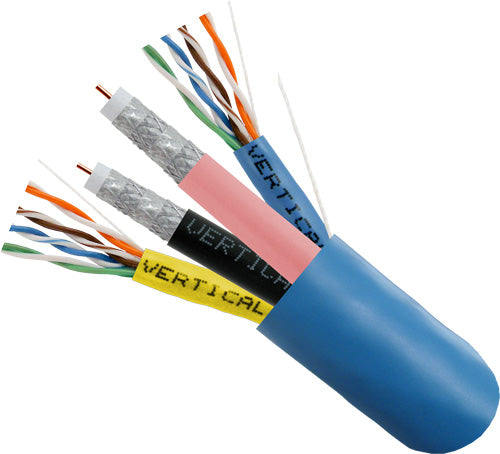 Bundled Cable, 2 x RG6U (CCS) Quad Shield with 2 x CAT5E, 350Mhz, 24AWG, UTP, Solid, PVC Jacket, 500ft Spool,