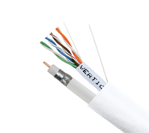 Bundled Cable, 1 x RG6U (CCS) Standard Shield with 1 x CAT5E, 350Mhz, 24AWG, UTP, Solid, PVC Jacket, 500ft Spool, White