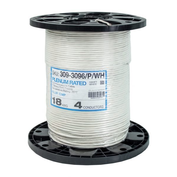 Audio Cable, 18AWG, 4 Conductor, Stranded (7 Strand), PVC Jacket, 1000ft, Plastic Spool, White
