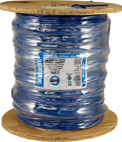 Fire Alarm Cable, 14/2, Solid, Unshielded, FPLR (Riser), 1000ft Spool, Blue