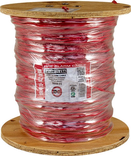 Fire Alarm Cable, 18/2, Solid, Shielded, FPLR (Riser), 1000ft Spool, Red