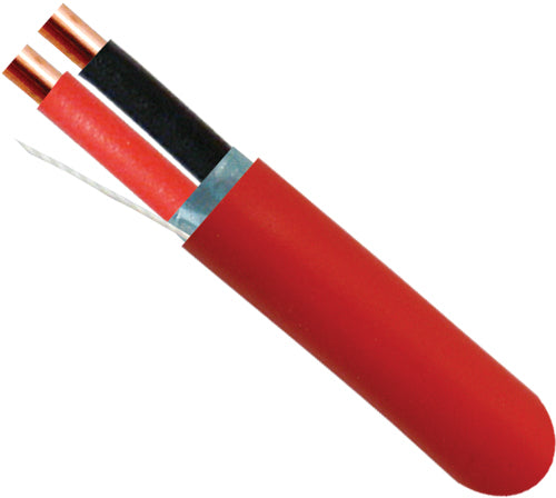 Fire Alarm Cable, 16/2, Solid, Shielded, FPLR (Riser), 1000ft Spool, Red