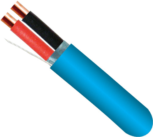 Fire Alarm Cable, 18/2, Solid, Shielded, FPLR (Riser), 1000ft Spool, Blue