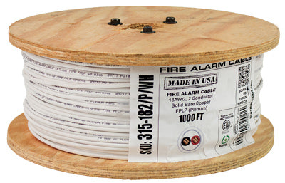 Fire Alarm Cable, 18/2, Solid, Unshielded, FPLP (Plenum), 1000ft Spool, White