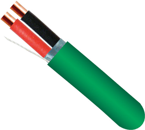Fire Alarm Cable, 18/2, Solid, Shielded, FPLR (Riser), 1000ft Spool, Green