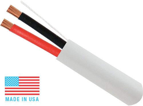 PLENUM RATED Audio Cable, 18AWG, 2 Conductor, Stranded (7 Strand), Plenum Rated PVC Jacket, 1000ft, Plastic Spool, White
