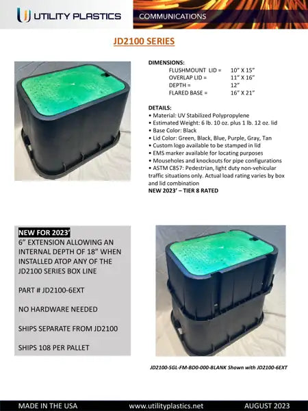 Specification sheet for 10x15x12 Plastic Pedestrian Non-Traffic Rated Handhole Vault, With Bolt