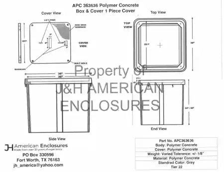Specification sheet for 36x36x36 Polymer Concrete Tier 22 Handhole Vault