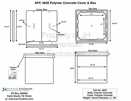 Specification sheet for 48x48x36 Polymer Concrete Tier 22 Handhole Vault
