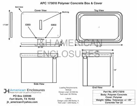 Specification sheet for 17x30x18 Polymer Concrete Tier 22 Handhole Vault